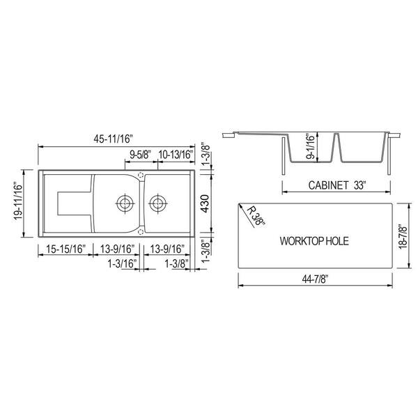 Alfi Brand AB4620DI-B Biscuit 46 Double Bowl Granite Composite Kitchen Sink with Drainboard