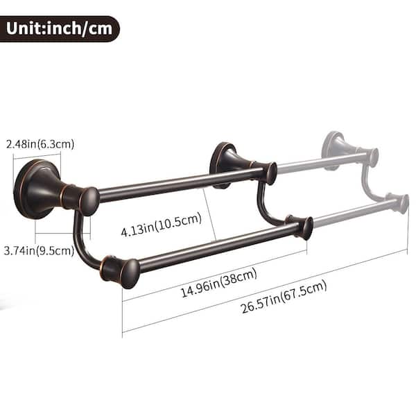 Farmhouse Series Adjustable 14.96 in. to 26.57 in. Wall Mounted Double Towel Bar in Oil Rubbed Bronze