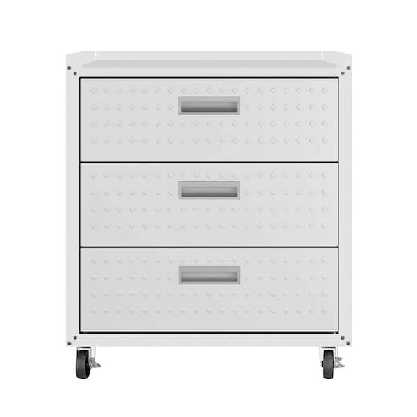 Manhattan Comfort Fortress 30.3 in. W x 32.1 in. H x 18.2 in. D Textured Metal Freestanding Cabinet in White