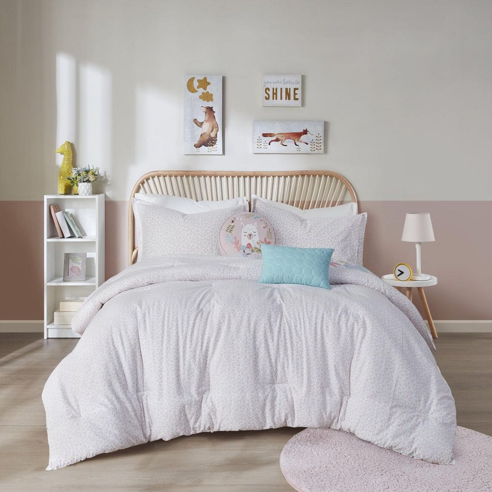 Blush Twin Cotton Reversible Woodland Animal Comforter Set