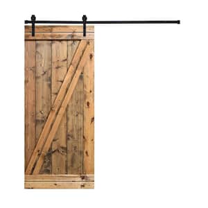 Modern Z Style Series 24 in. x 84 in. Briar smoke Brown stained Knotty Pine Wood DIY Sliding Barn Door with Hardware Kit