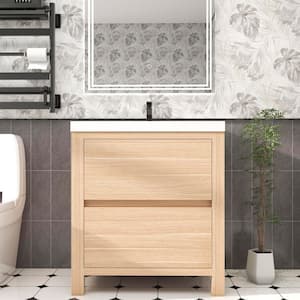 Louis 30 in. W x 20 in. D x 35 in. H Single Sink Freestanding Bath Vanity in Champagne Oak with White Acrylic Top