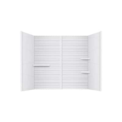 Horizon 60 in. W x 60 in. H 4-Piece Glue Up Marble Alcove Tub Wall Surround in Matte White with Shelves, Trims