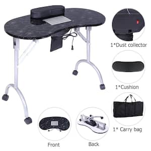 Black Manicure Nail Table Work Station Salon Foldable Desk with Vent Fan