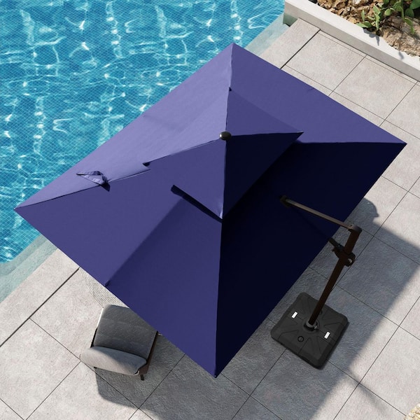 9 ft. x 12 ft. 2-Tier Top Rectangle Aluminum 360° Rotation Cantilever Patio Umbrella with Wheeled Base in Navy Blue