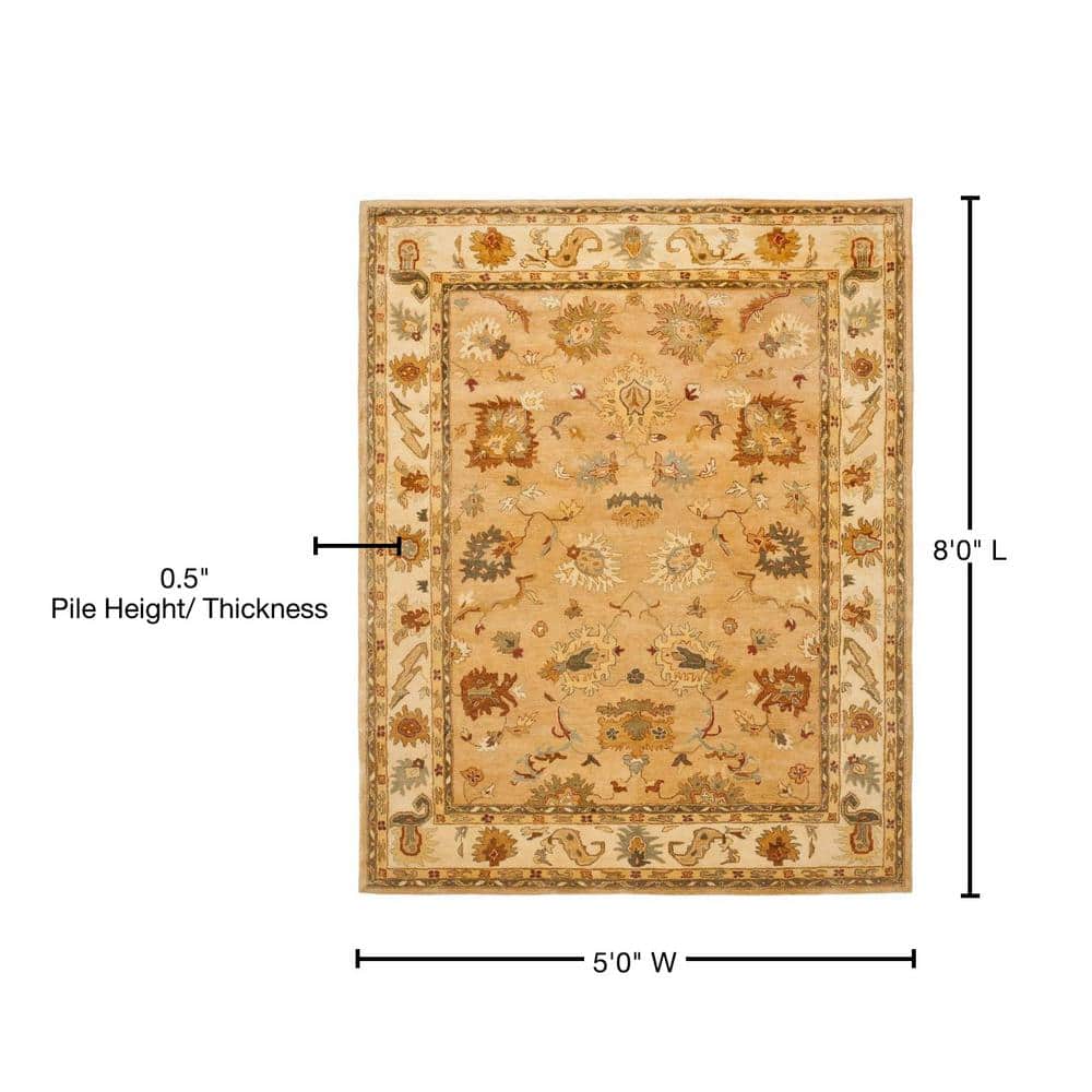 Handmade Taupe/Ivory Wool Tufted Rectangular Area Rug, 5' x 8'
