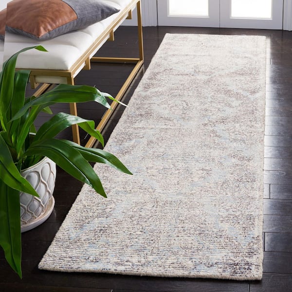 Mirage 2 ft. x 8 ft. Light Blue/Gray Distressed Ornate Runner Rug