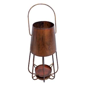 Ambient Rustic Bronze Metal Candle Stand Lantern with Sleek Curved Handle