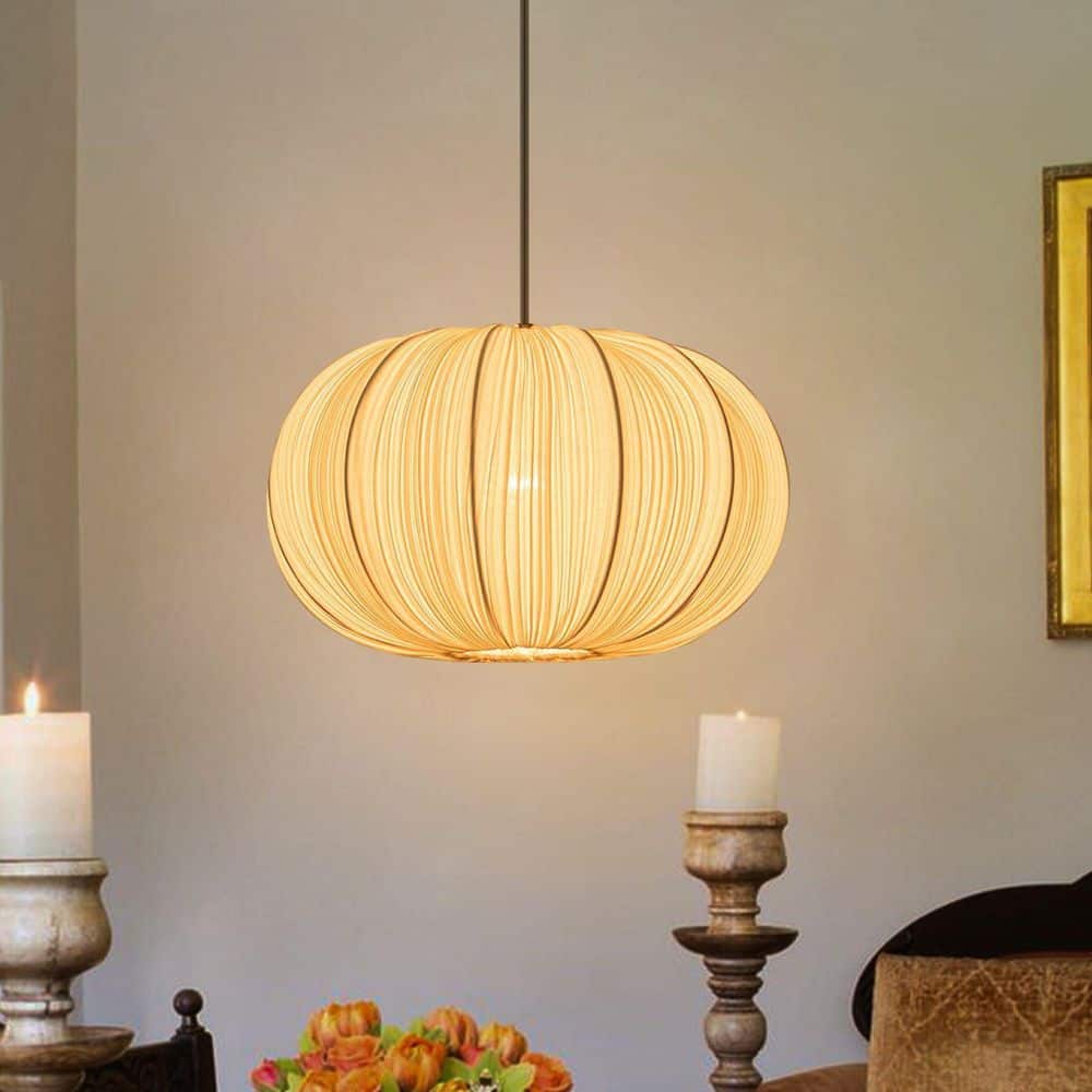 ZYZWMB 15.7 in. 1-Light Black Pumpkin Chandelier with White