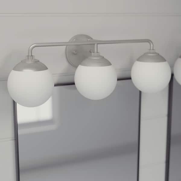 Hepburn 25 in. 3 Light Brushed Nickel Vanity Light with Frosted Glass Bathroom Light