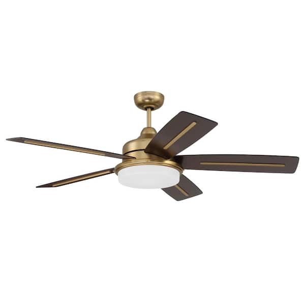 CRAFTMADE Drew 54 in. Indoor Dual Mount Satin Brass Finish Ceiling Fan with Smart Wi-Fi Enabled Remote and Integrated LED Light