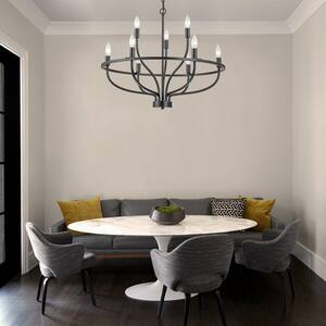9-Light Black Farmhouse Wagon Wheel Chandelier for Kitchen Island Dining Room with No Bulbs Included
