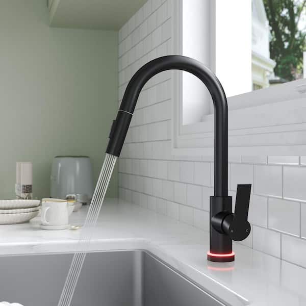 Single-Handle Pull Down Kitchen Faucet with FastMount and LED Temperature Indicator in Matte Black