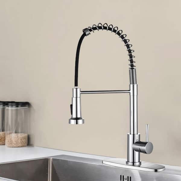 19.29 in. H Pull Down Sprayer Kitchen Faucet with 360° Spout Swivel in Chrome Stainless Steel