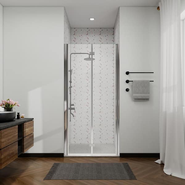 ANGELES HOME 34-35 3/8 in. W x 72 in. H Bi-Fold Semi-Frameless Shower Door in Chrome Finish with 1/4 in. Tempered Clear Glass