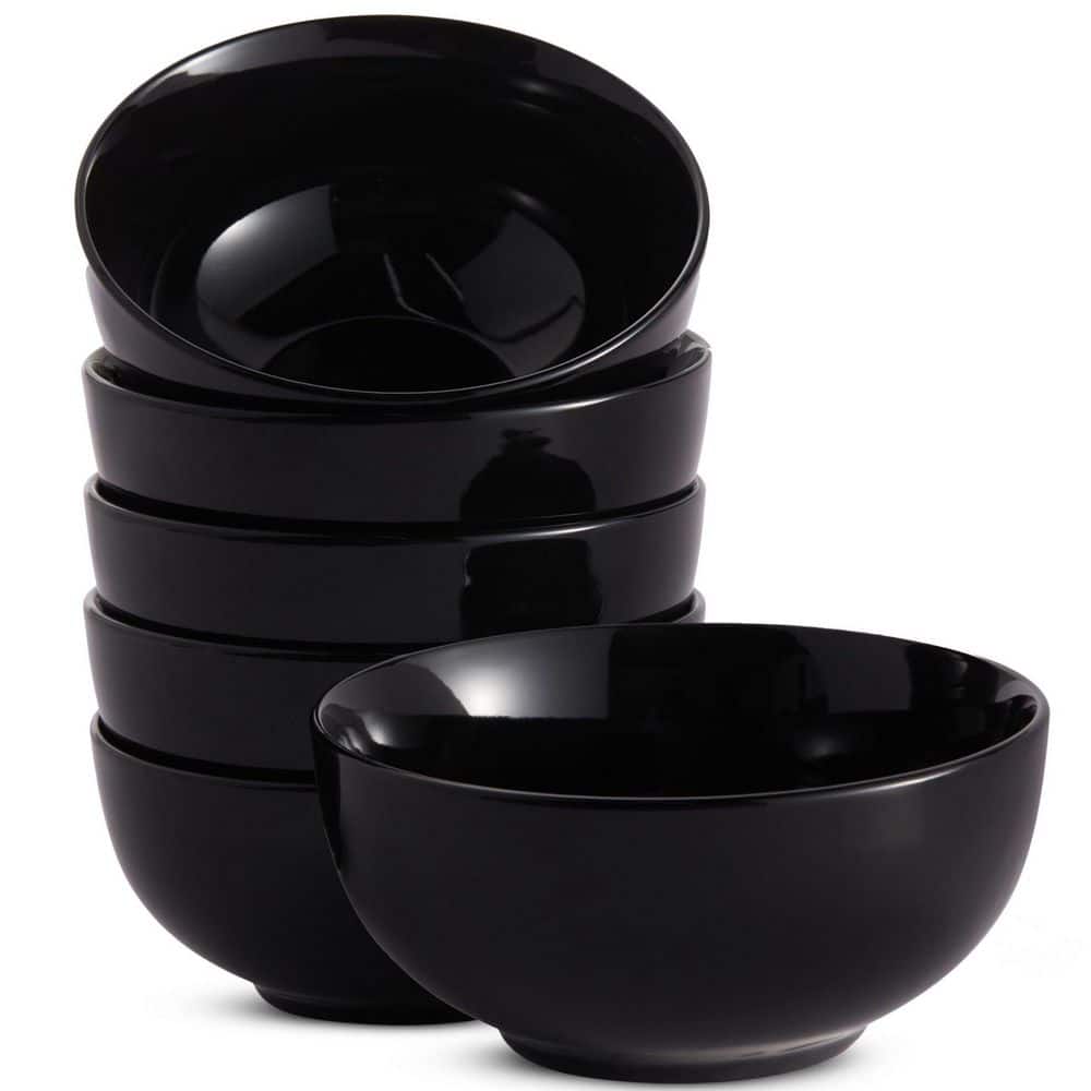 Wudkey 20 fl. oz. Black Ceramic Porcelain Cereal and Soup Bowls