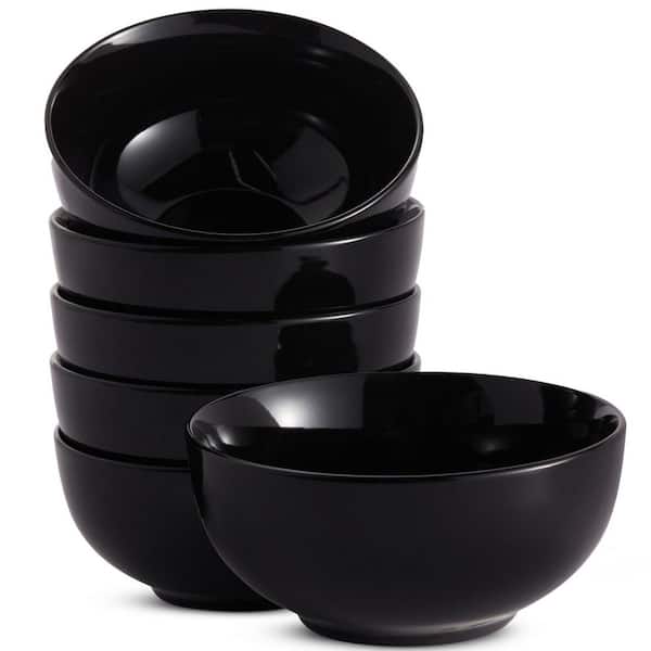 20 fl. oz. Black Ceramic Porcelain Cereal and Soup Bowls with Deep Interior, Microwave and Dishwasher Safe (Set of 6)