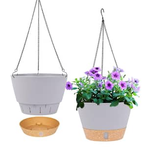 10 in. Dia Light Gray Plastic Hanging Basket with Visible Water Level (2-Pack)
