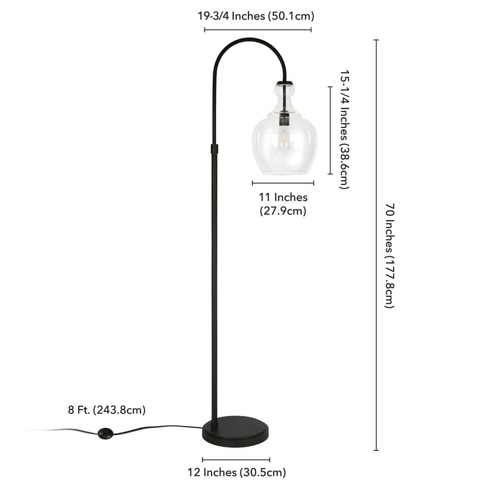Verona 70" Blackened Bronze Arc Floor Lamp with Clear Glass Shade