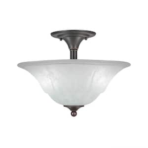 Bristol 11.75 in. 2-Light Dark Granite Semi-Flush with 16 in. White Marble Glass Shade No Bulbs Included