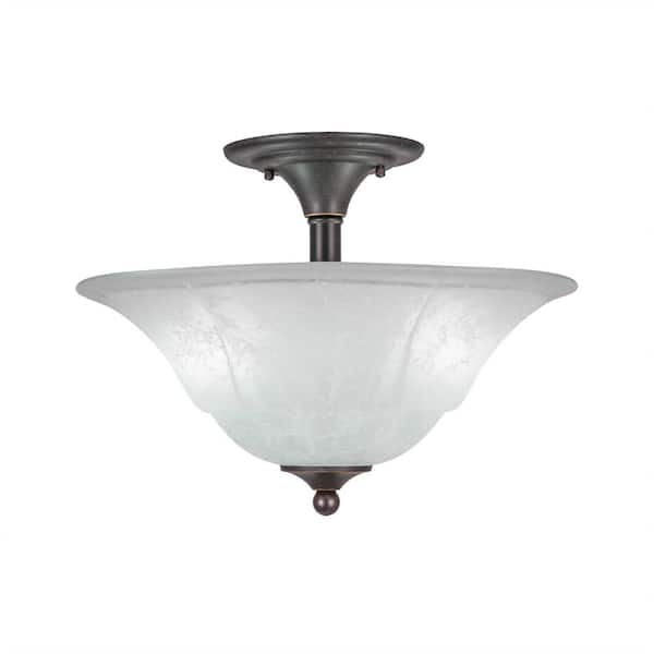 Unbranded Bristol 11.75 in. 2-Light Dark Granite Semi-Flush with 16 in. White Marble Glass Shade No Bulbs Included