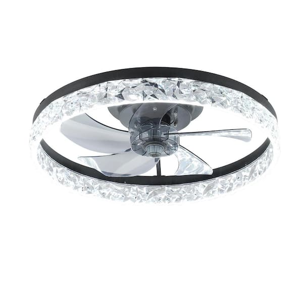 matrix decor 19.7 in. LED Indoor Black Flush Mount Crystal Ceiling Fan with Remote and Reversible Motor, 3 Color Temperature