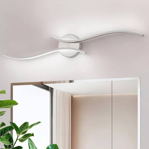 EDISLIVE Halia 2-Light 31.5 in. Mordern Integrated LED Nickel Bath Vanity Light with Curve Shape