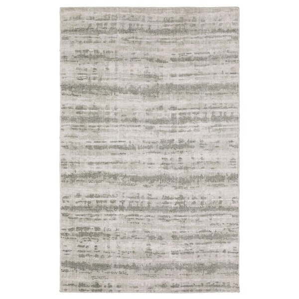 Cadence Beige/Green 9 ft. x 12 ft. Distressed Striped Wool-Viscose Hand-Loomed Indoor Area Rug