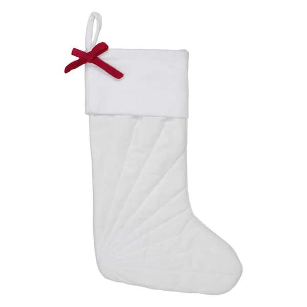 18-Inch Quilted White Velvet with Red Bow Fabric Christmas Stocking Holder