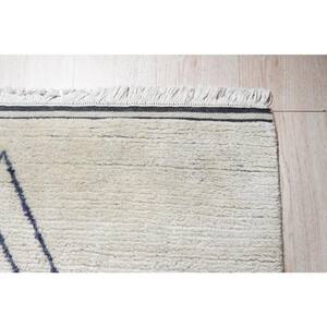 Ivory 4 ft. x 12 ft. Hand-Knotted Wool Modern Moroccan Rug Area Rug