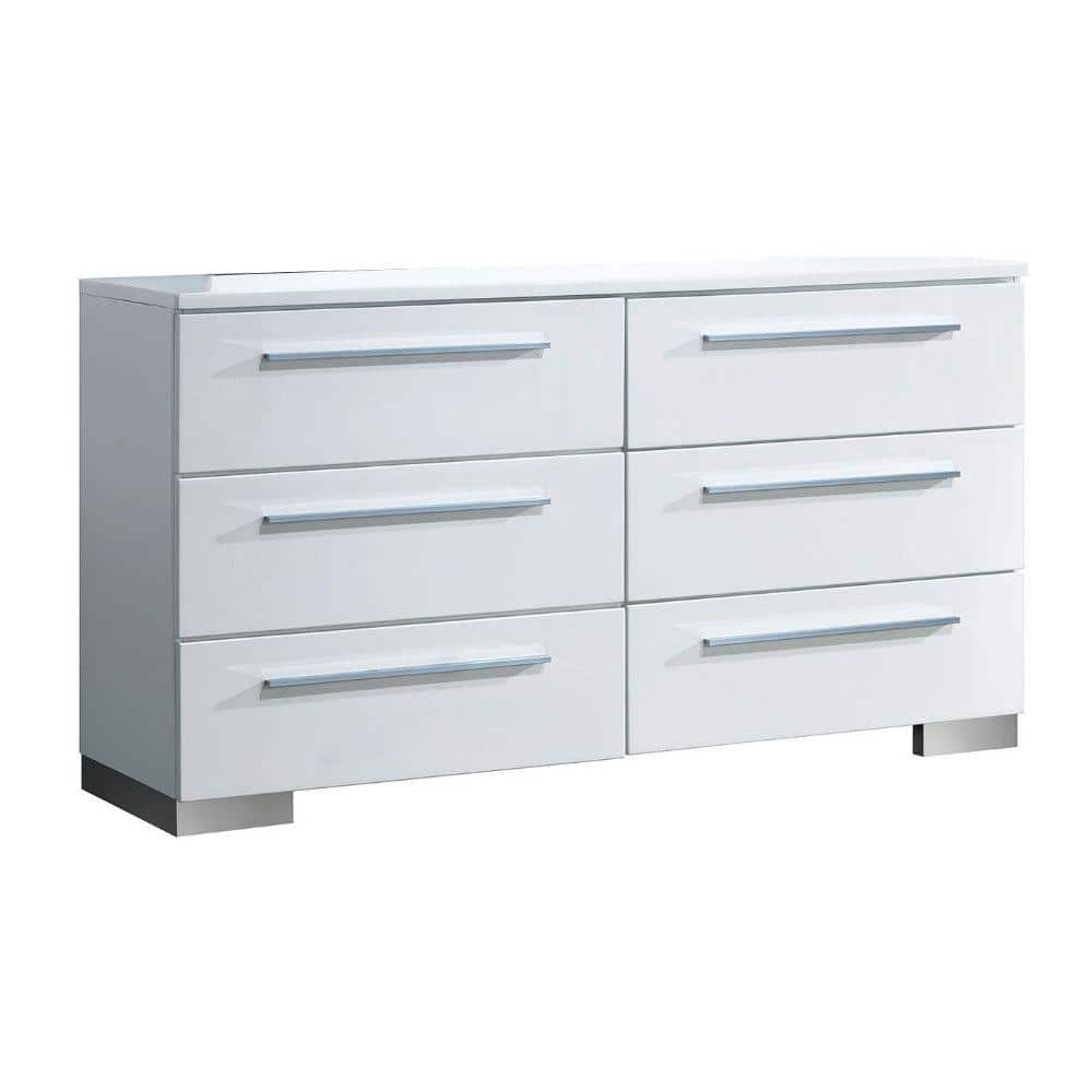 63 in. White 6-Drawer Wooden Dresser Without Mirror