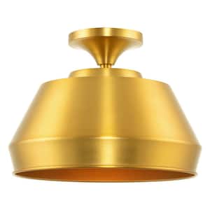 Baldwin 60-Watt 1-Light Golden Brass Industrial Semi-Flush with Golden Brass Shade, No Bulb Included