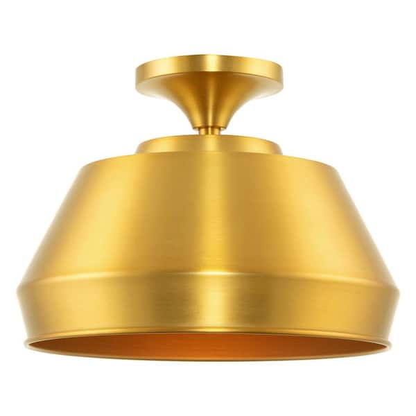 Kira Home Baldwin 60-Watt 1-Light Golden Brass Industrial Semi-Flush with Golden Brass Shade, No Bulb Included