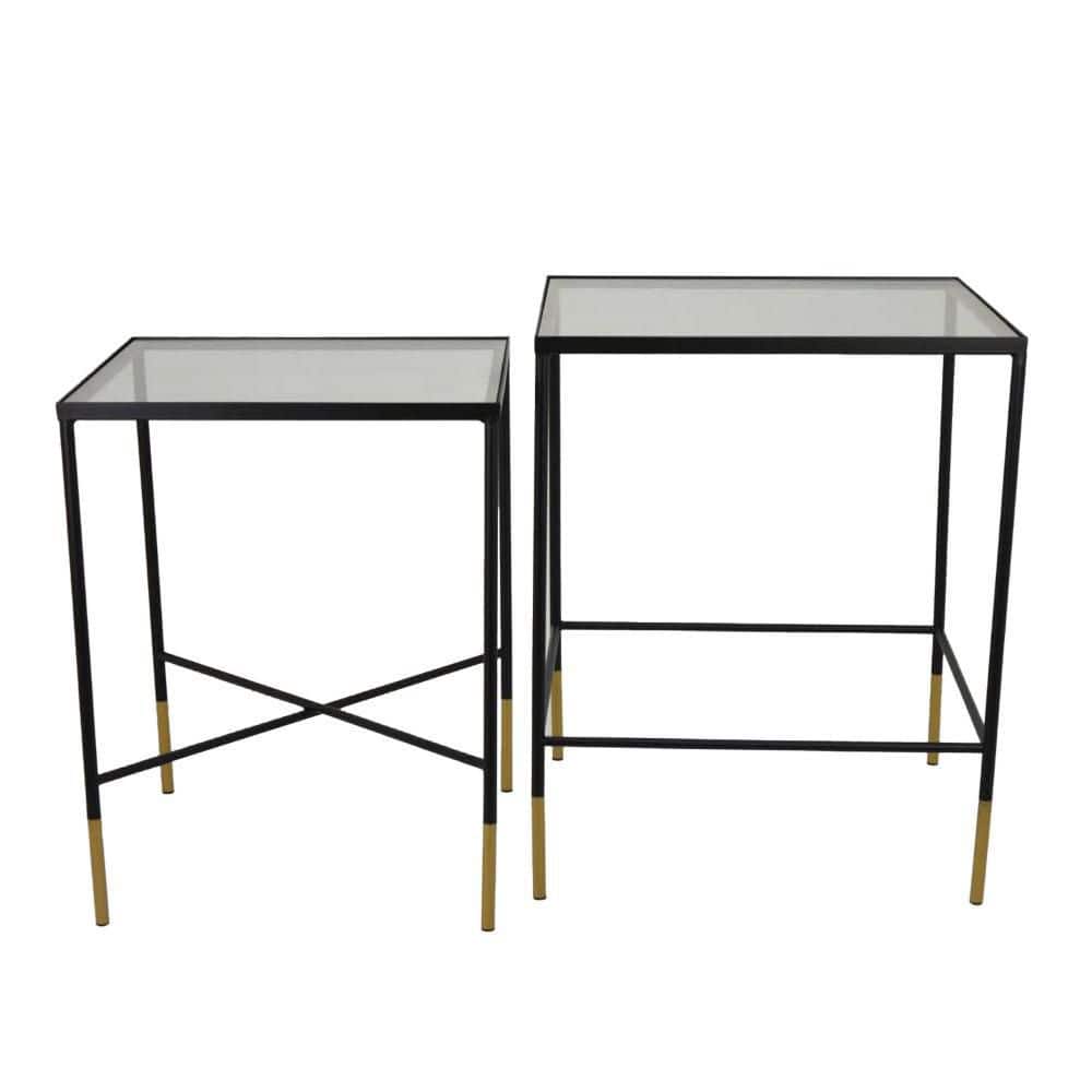 Kellie Black Metal Glass Tops Set of 2 Plant Stand Table (17.75 in. x W 21.75 in. H) price history on PriceWatchPro