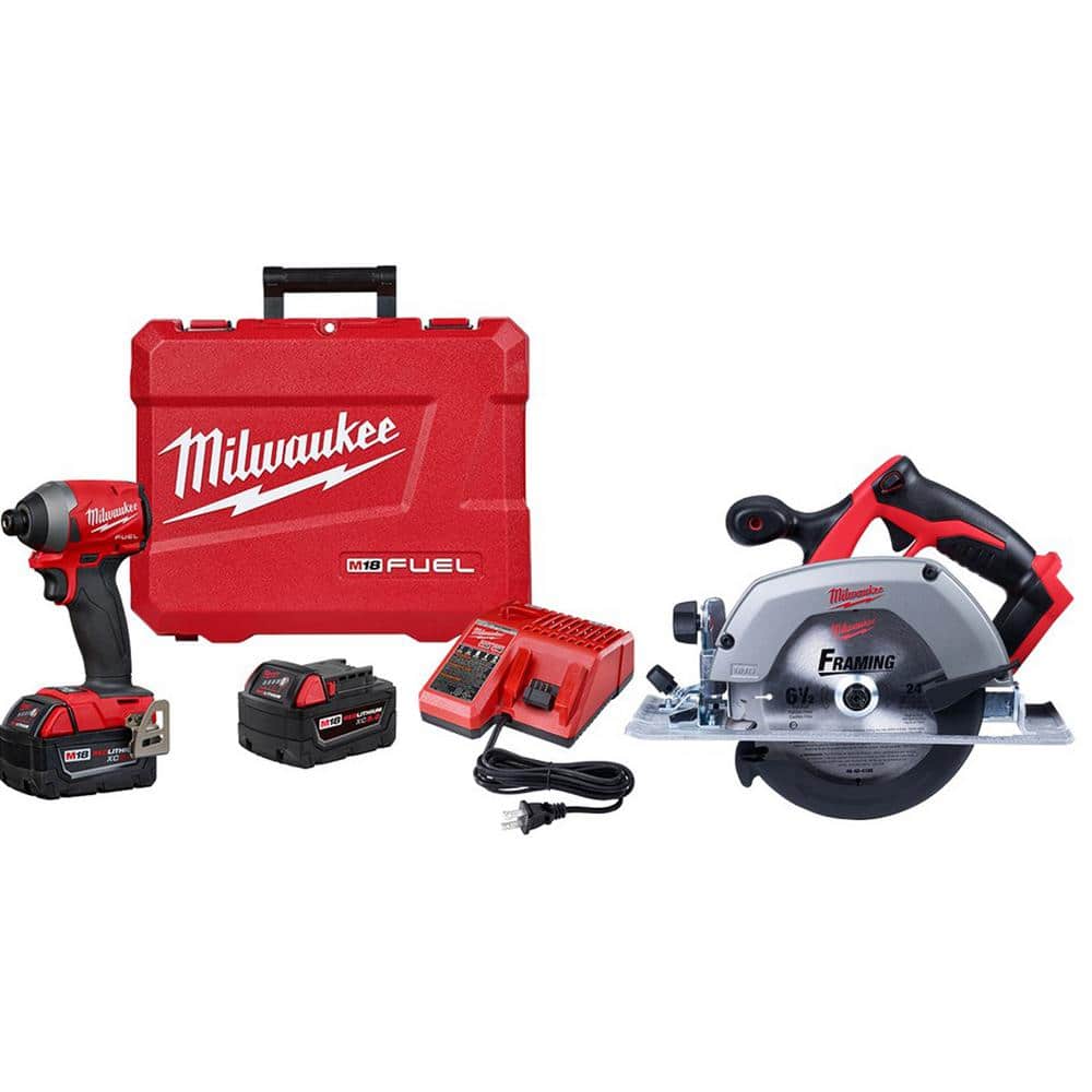 Milwaukee M18 FUEL 18V Lithium-Ion Brushless Cordless 1/4 in. Hex Impact  Driver Kit with 6-1/2 in. Circular Saw 2853-22-2630-20 The Home Depot