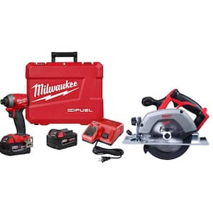 M18 FUEL 18V Lithium-Ion Brushless Cordless 1/4 in. Hex Impact Driver Kit with 6-1/2 in. Circular Saw