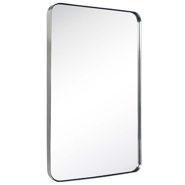 TEHOME Kengston 20 in. W x 30 in. H Rectangular Stainless Steel Framed Wall Mounted Bathroom Vanity Mirror in Brushed Nickel