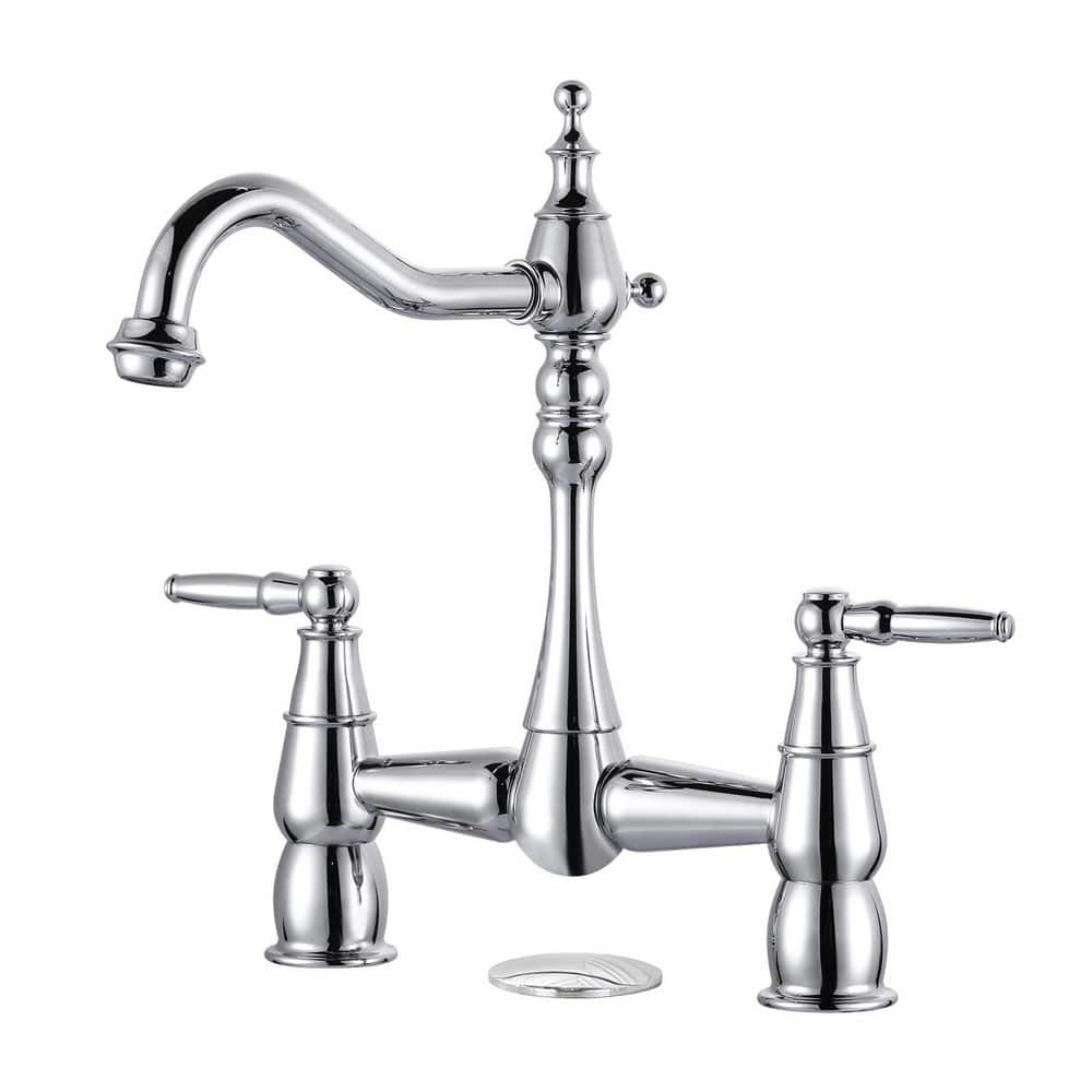 Classic Double-Handle Bridge Kitchen Faucet with 360° Swivel High Arc Spout in Polished Chrome price history on PriceWatchPro