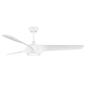 56 in. Dimmable Integrated LED Light Indoor White Remote Flush Ceiling Fan with White ABS Blade