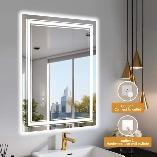 28 in. W x 36 in. H Rectangle Frameless Mirror with Anti-Fog Smart Dimmable Lighting