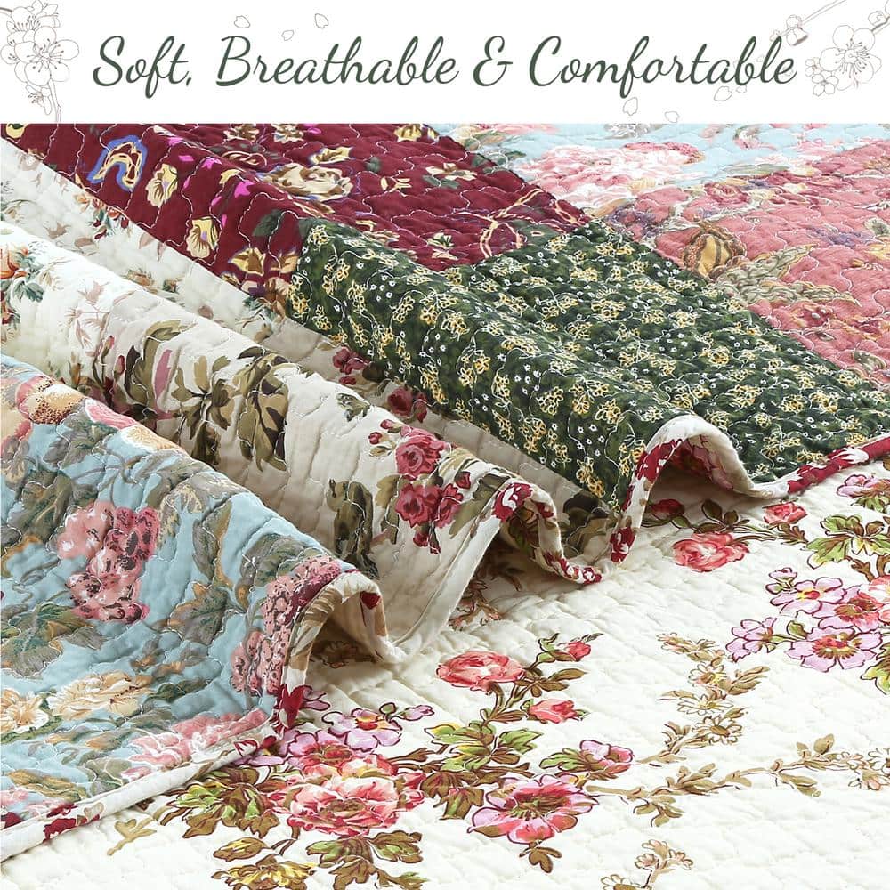 Queen Multicolor Floral Paisley Patchwork Cotton Quilt Set