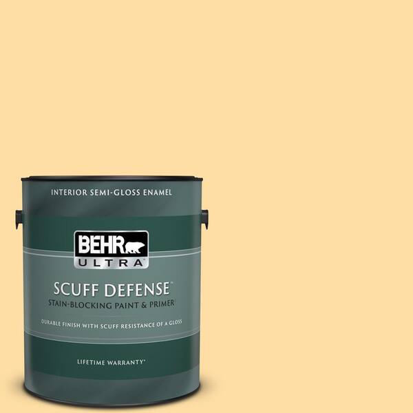 BEHR ULTRA 1 gal. #300A-3 Melted Butter Extra Durable Semi-Gloss Enamel Interior Paint & Primer