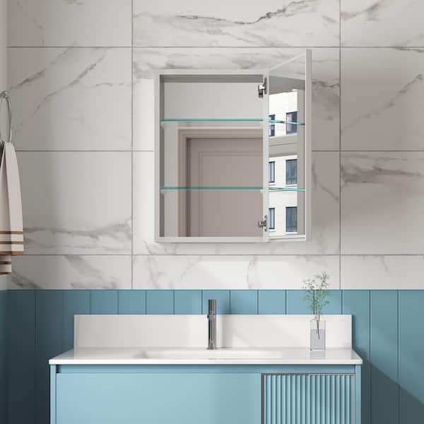WYonder 16 in. W x 24 in. H Rectangular Aluminum Recessed/Surface Mount Right Swing Door Medicine Cabinet with Mirror