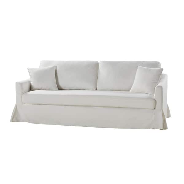 JAYDEN CREATION Wilfried Modern 80.7 in. W Flared Arm Polyester Slipcovered Rectangle Sofa With Reversible Back Cushion in. WHITE
