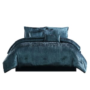 7-Piece Blue Solid Print Microfiber King Comforter Set