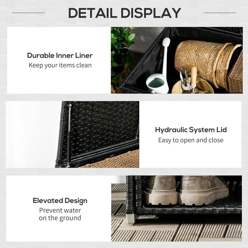 Black PE Wicker Outdoor Deck Box with Shelf