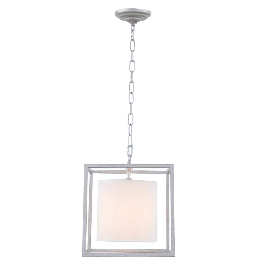 Timeless Home 12 in. 1-Light Vintage Silver and White Shade Pendant Light, 