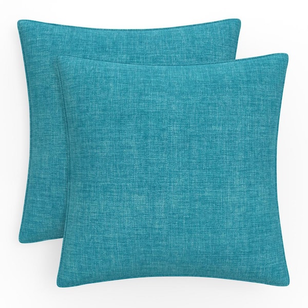 Pillow Perfect Solid Twill 18.5 in W x 5 in H Outdoor Large Throw Pillows 2-Count in Blue Splash Aqua
