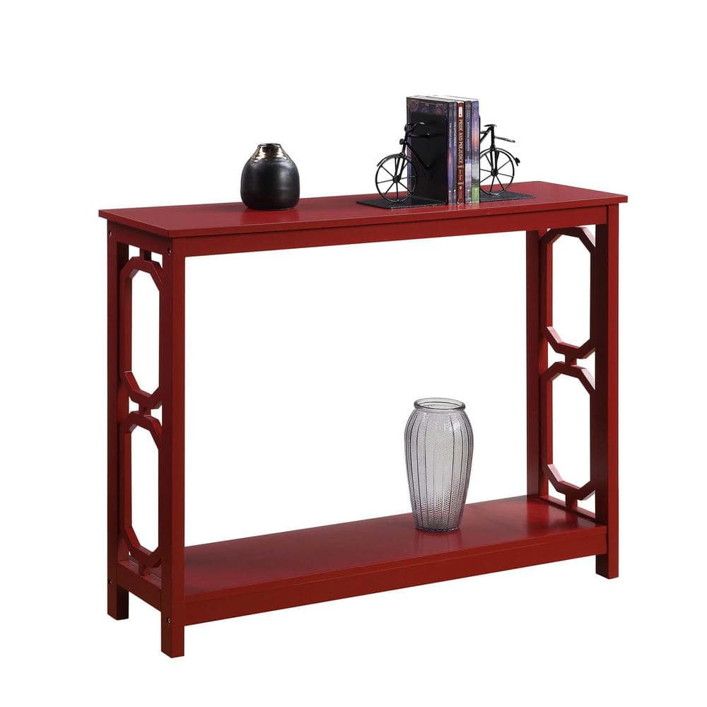 Cranberry Red Wood Console Table with Storage Shelf