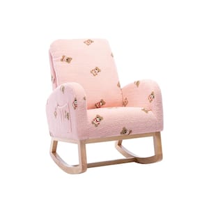 Pink Boucle Polyester 26.8 in. W Modern Rocking Chair for Nursery, with  Side Pocket